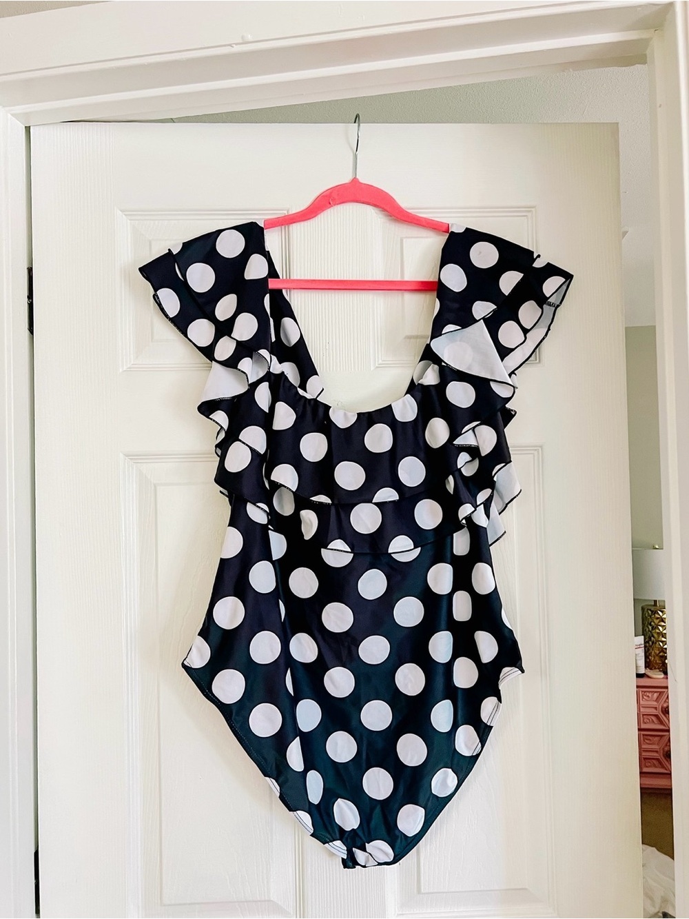 Chic Soul, 3x Black & White Polka Dot Ruffle One-Piece Swimsuit